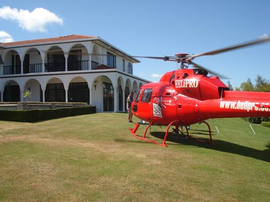 Helicopter landing at The Pillars Retreat