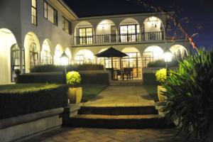 Patio at night time at The Pillars Retreat Taupo